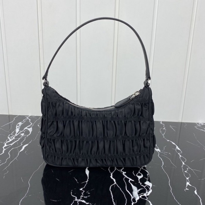 Pra*a nylon and saffiano leather mini bag black