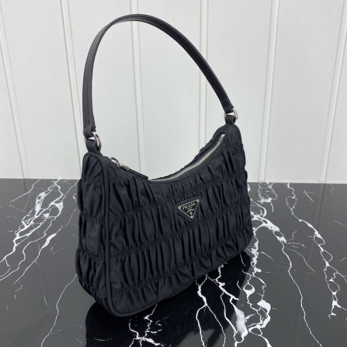 Pra*a nylon and saffiano leather mini bag black