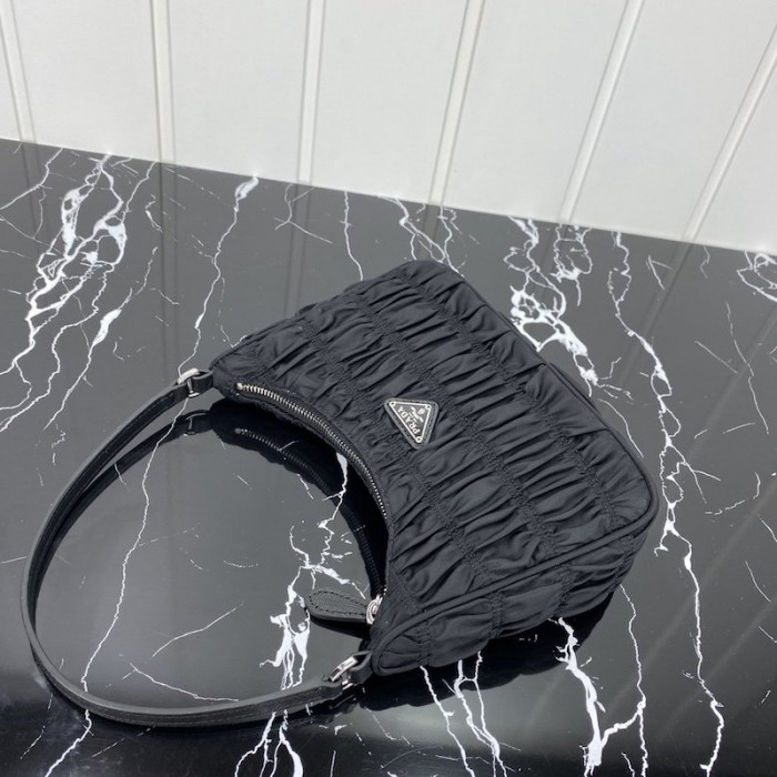Pra*a nylon and saffiano leather mini bag black