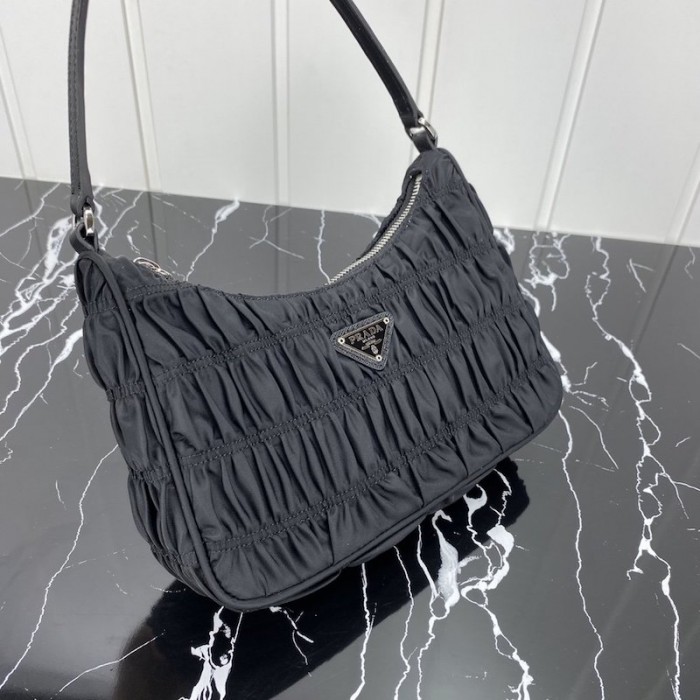 Pra*a nylon and saffiano leather mini bag black