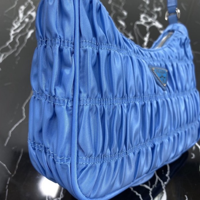 Pra*a nylon and saffiano leather mini bag blue