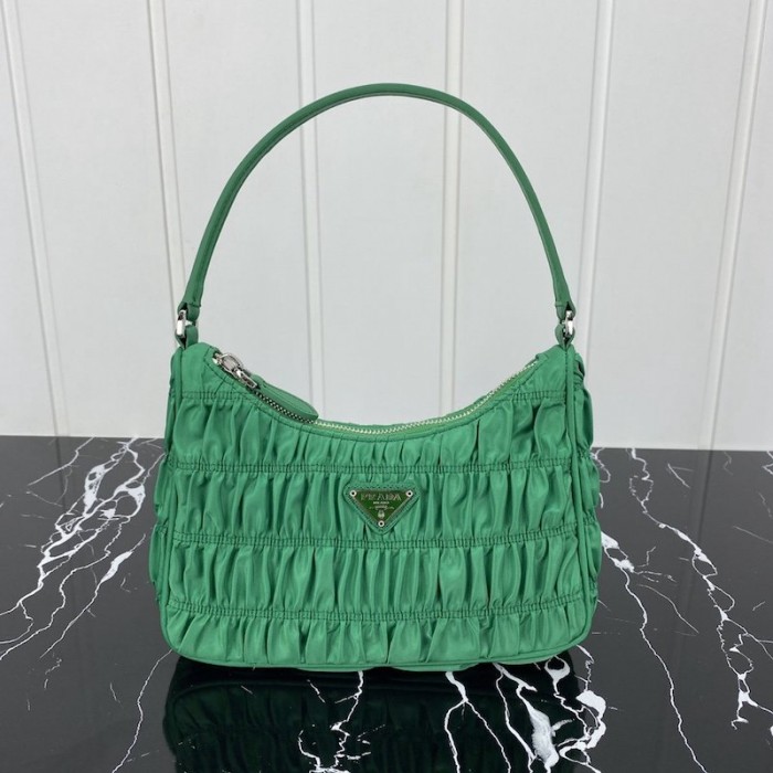 Pra*a nylon and saffiano leather mini bag green