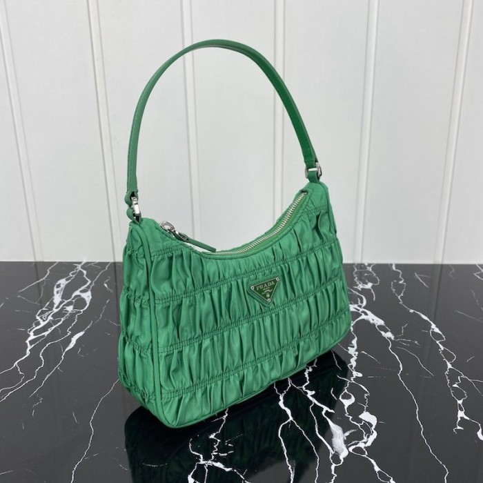 Pra*a nylon and saffiano leather mini bag green