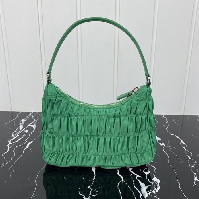 Pra*a nylon and saffiano leather mini bag green