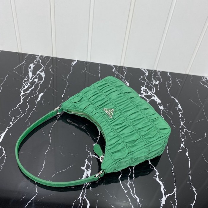 Pra*a nylon and saffiano leather mini bag green