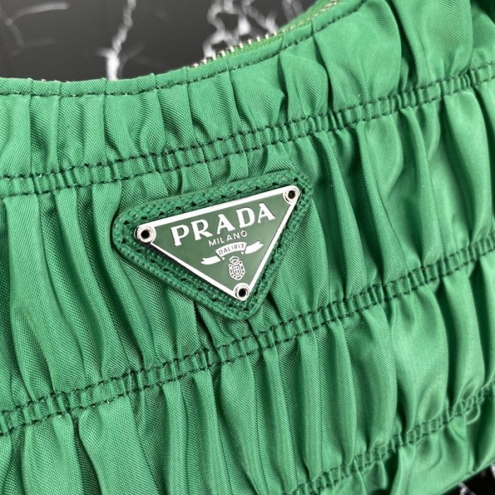 Pra*a nylon and saffiano leather mini bag green