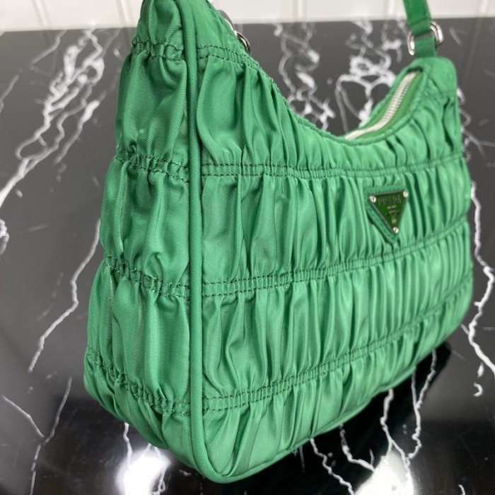 Pra*a nylon and saffiano leather mini bag green