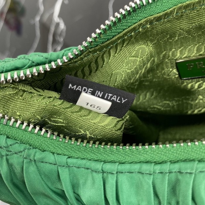 Pra*a nylon and saffiano leather mini bag green