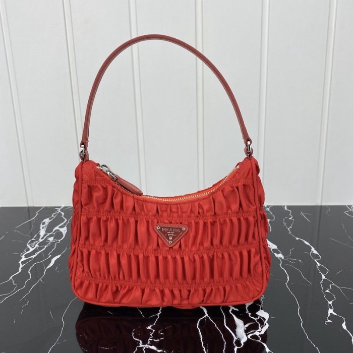 Pra*a nylon and saffiano leather mini bag red