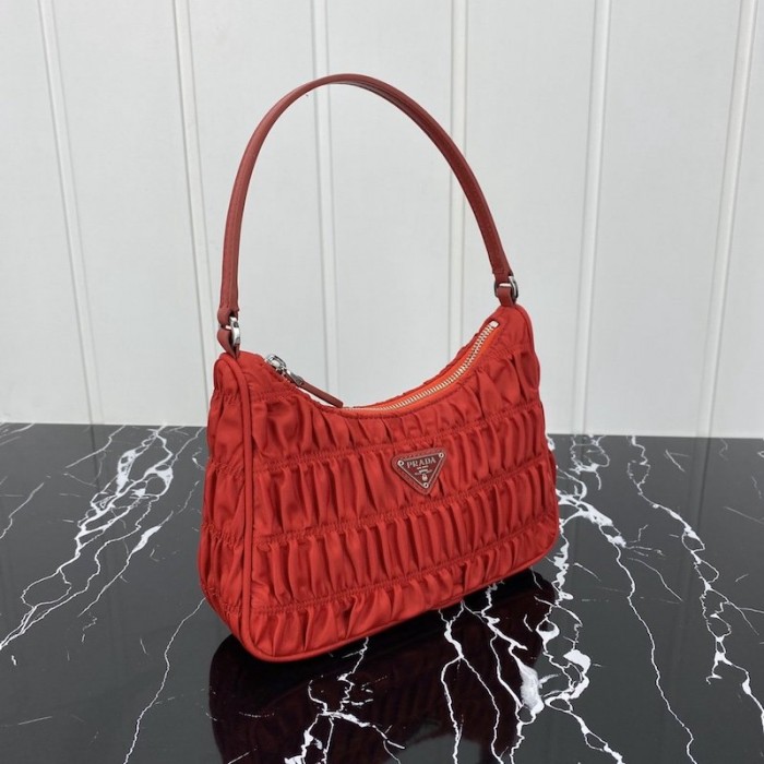 Pra*a nylon and saffiano leather mini bag red