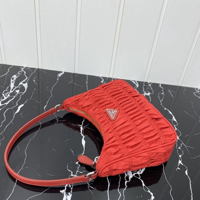 Pra*a nylon and saffiano leather mini bag red