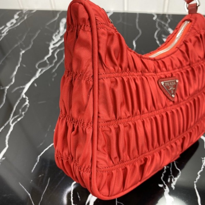 Pra*a nylon and saffiano leather mini bag red