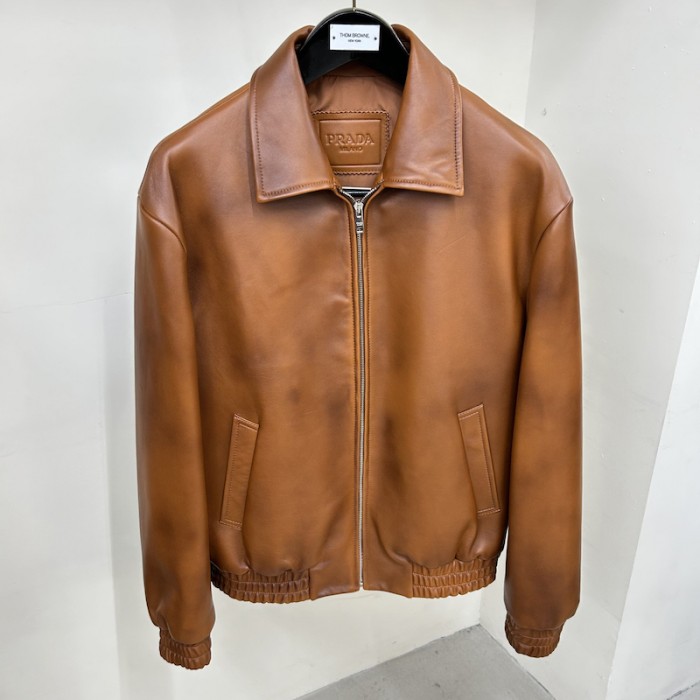 Pra*a oversized nappa leather bomber jacket caramel