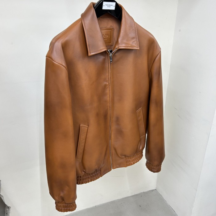Pra*a oversized nappa leather bomber jacket caramel