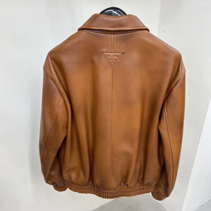 Pra*a oversized nappa leather bomber jacket caramel