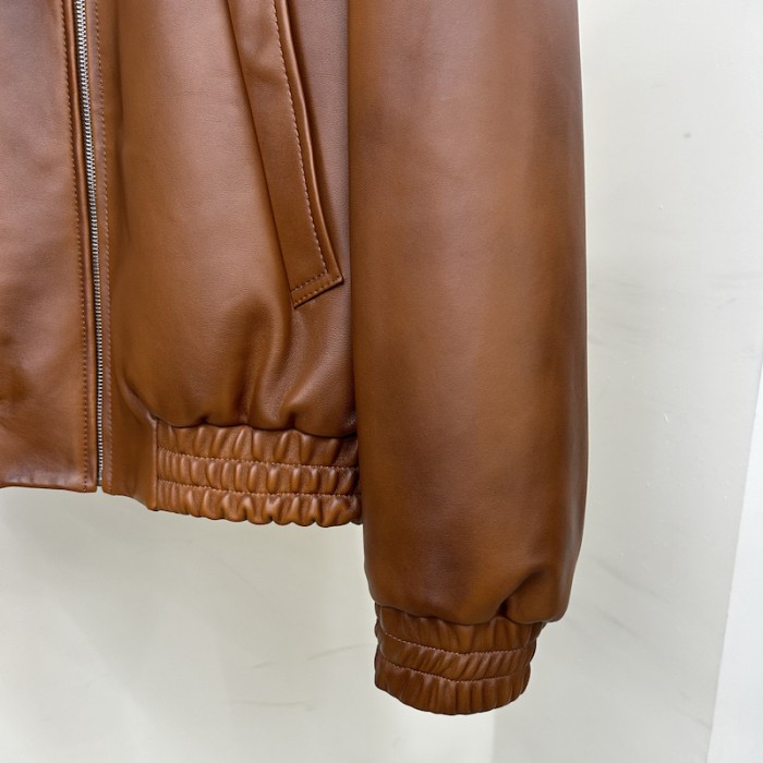 Pra*a oversized nappa leather bomber jacket caramel