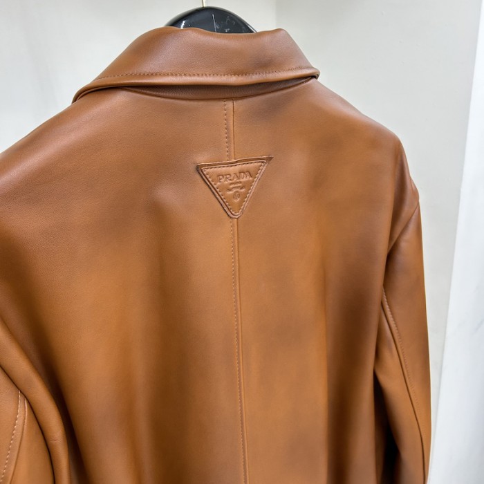 Pra*a oversized nappa leather bomber jacket caramel