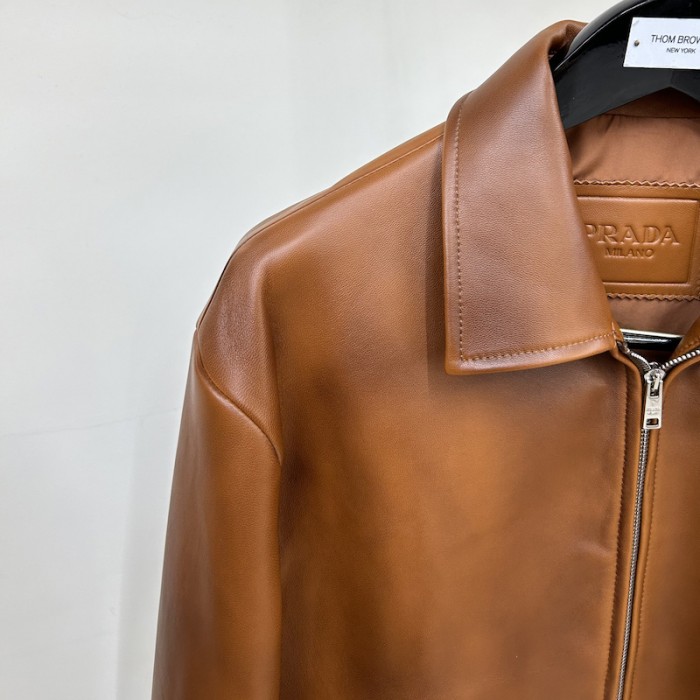 Pra*a oversized nappa leather bomber jacket caramel