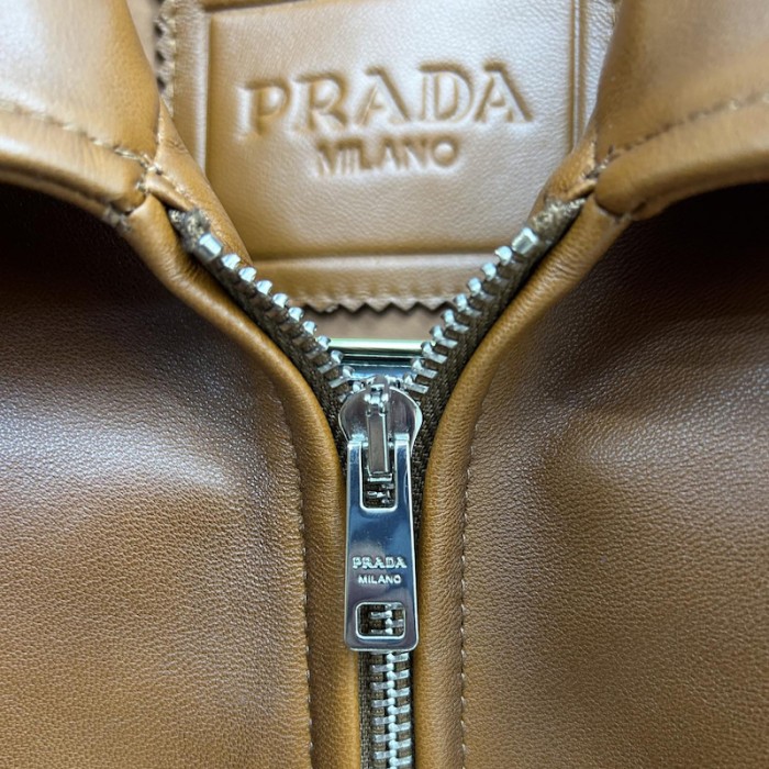 Pra*a oversized nappa leather bomber jacket caramel