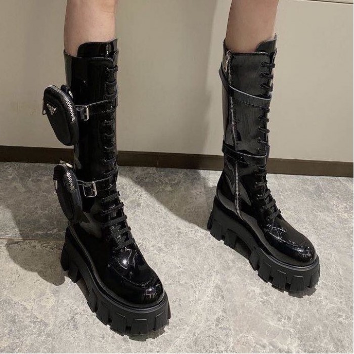 Pra*a monolith patent leather high boots black