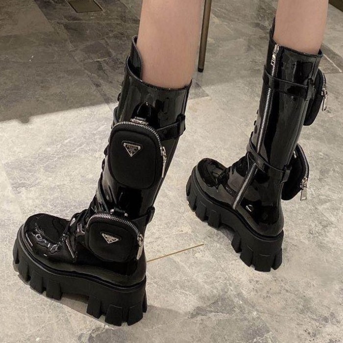 Pra*a monolith patent leather high boots black
