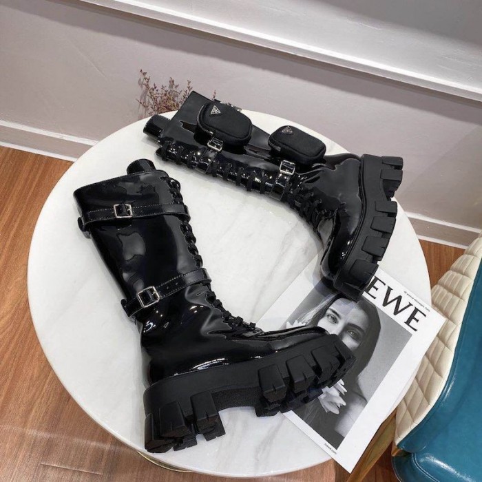 Pra*a monolith patent leather high boots black