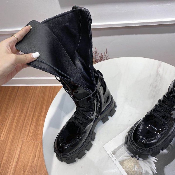 Pra*a monolith patent leather high boots black