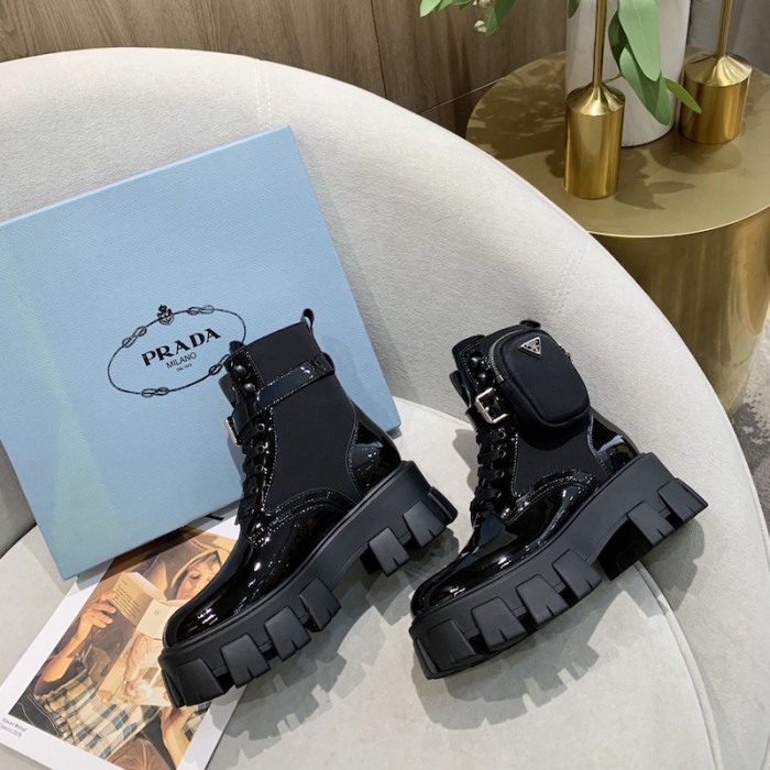 Pra*a monolith patent leather short boots black