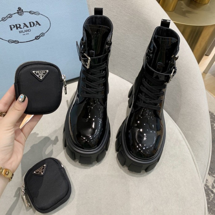Pra*a monolith patent leather short boots black