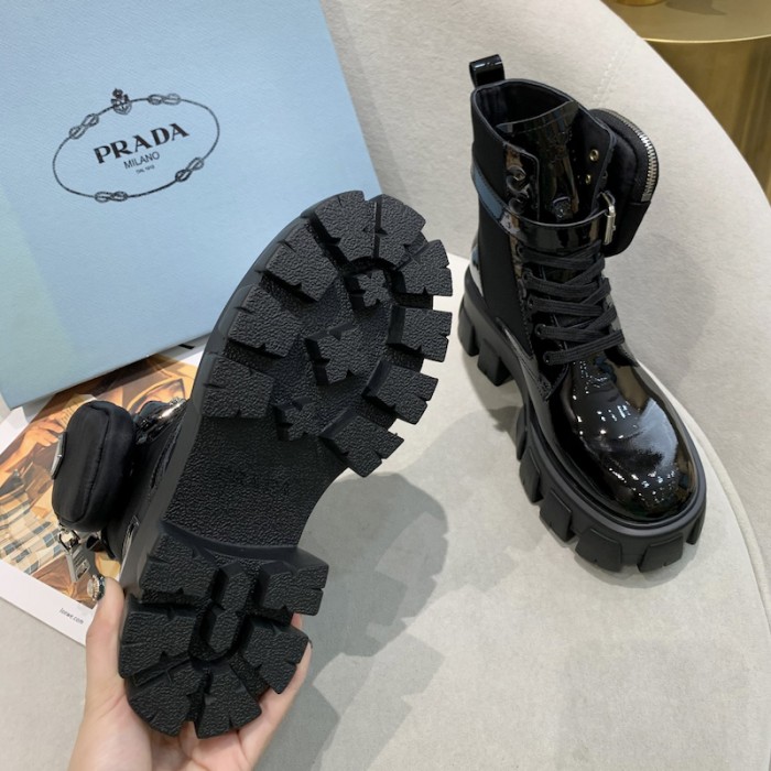 Pra*a monolith patent leather short boots black