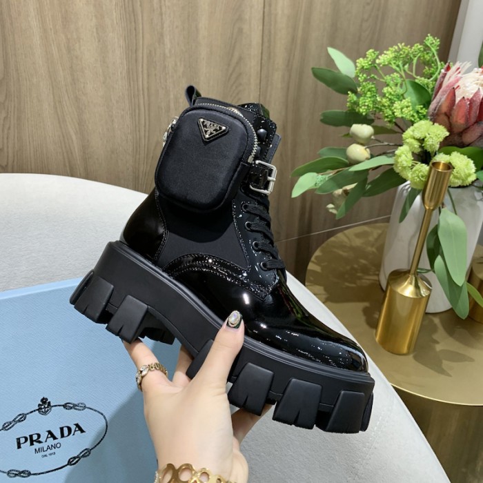 Pra*a monolith patent leather short boots black
