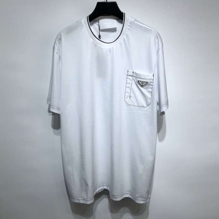 Pra*a cotton t-shirt with nylon pocket white