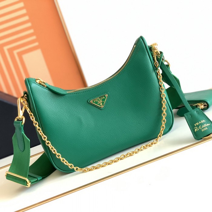 Pra*a re-edition 2005 saffiano leather bag green