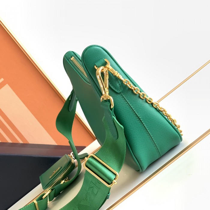 Pra*a re-edition 2005 saffiano leather bag green