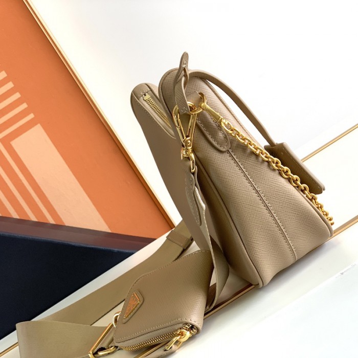 Pra*a re-edition 2005 saffiano leather bag tan