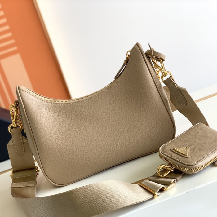 Pra*a re-edition 2005 saffiano leather bag tan