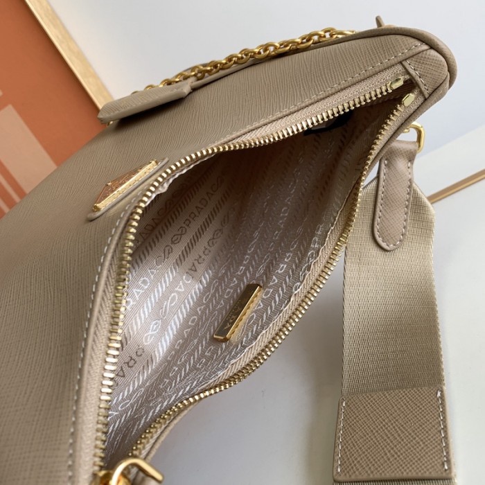 Pra*a re-edition 2005 saffiano leather bag tan