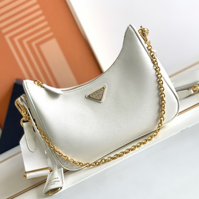 Pra*a re-edition 2005 saffiano leather bag white
