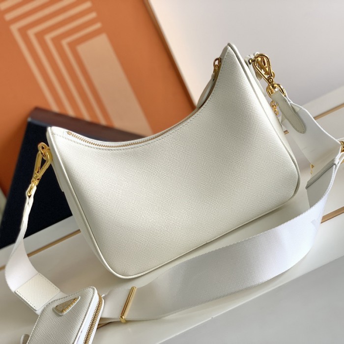 Pra*a re-edition 2005 saffiano leather bag white
