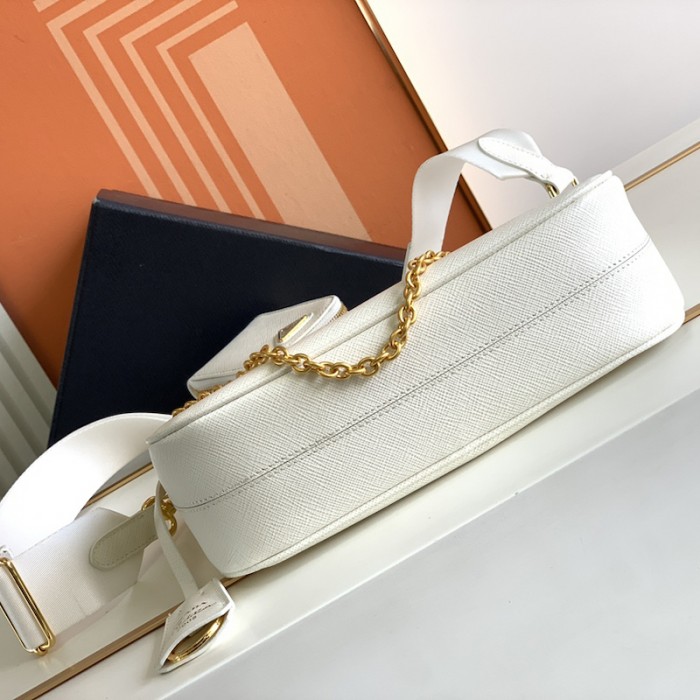 Pra*a re-edition 2005 saffiano leather bag white