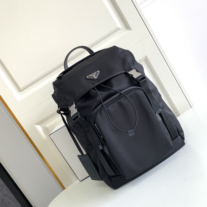 Pra*a re-nylon and saffiano leather backpack black