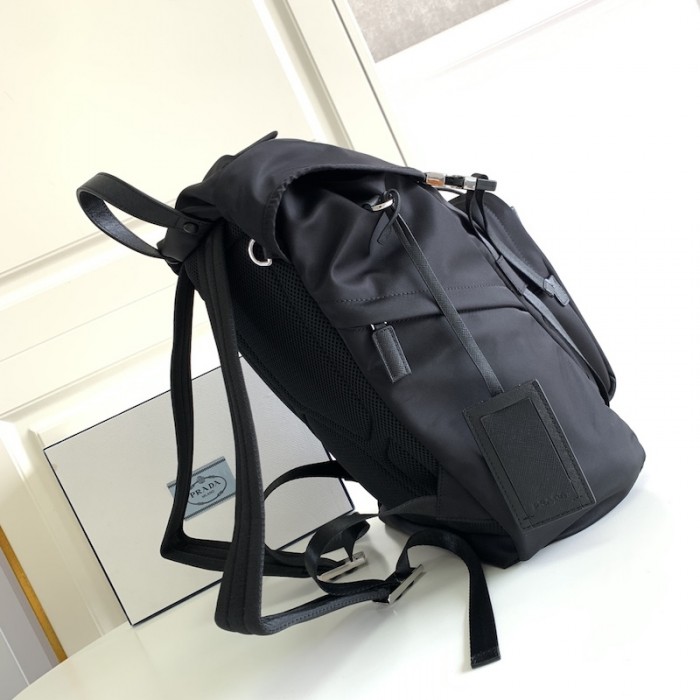 Pra*a re-nylon and saffiano leather backpack black