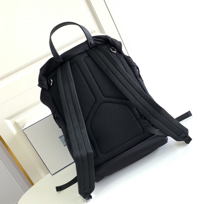 Pra*a re-nylon and saffiano leather backpack black