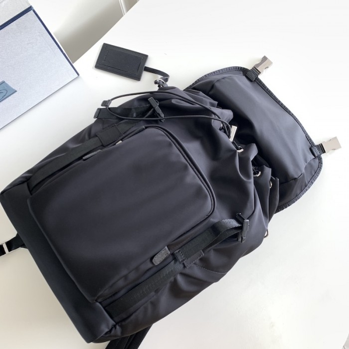 Pra*a re-nylon and saffiano leather backpack black