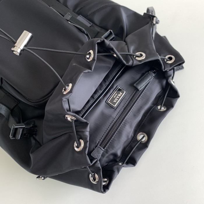 Pra*a re-nylon and saffiano leather backpack black