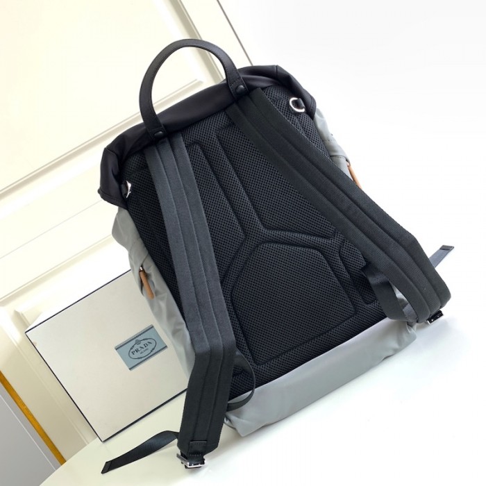 Pra*a re-nylon and saffiano leather backpack grey