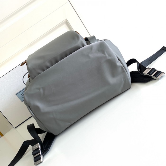Pra*a re-nylon and saffiano leather backpack grey