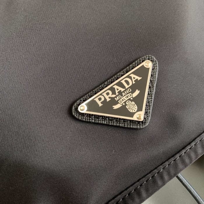 Pra*a re-nylon and saffiano leather backpack grey