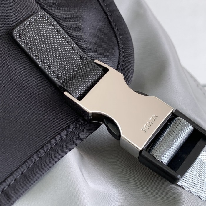 Pra*a re-nylon and saffiano leather backpack grey