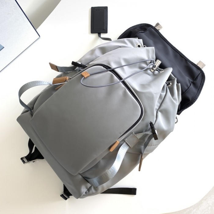 Pra*a re-nylon and saffiano leather backpack grey